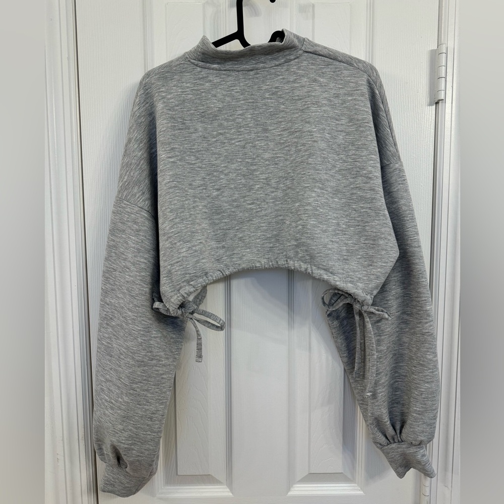 Bershka Gray Cropped Drawstring detail Sweater